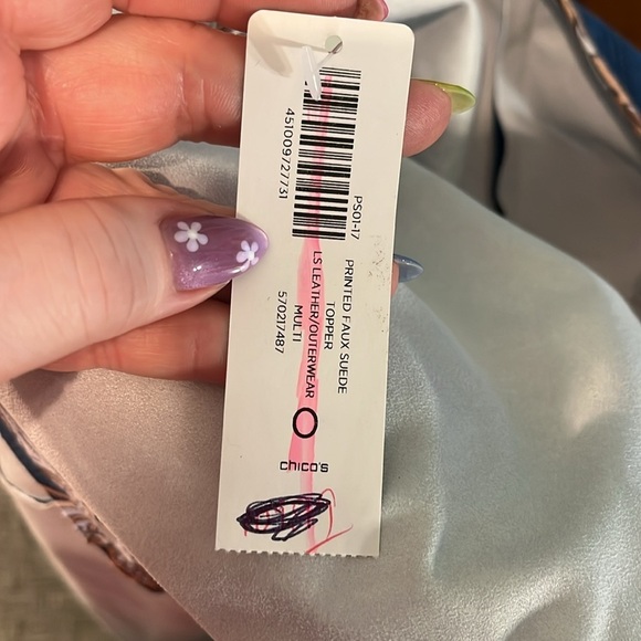 Chico’s Paisley Jacket Coat Topper Faux Suede NWT Chicos Size 0 = XS Blue - Picture 8 of 11